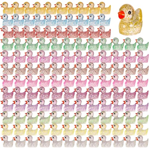 BOXOB 240st Mini Harz Enten, 1,8x1,6x1,2cm Niedlicher Glitzer Kleine Miniaturfiguren Winziges Enten Zubehör Puppenhaus Ornament Farbenfrohe Dekoration für DIY Garten Zuhause Geburtstag (12 Farben) von BOXOB