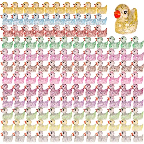 240st Mini Harz Enten, 1,8x1,6x1,2cm Niedlicher Glitzer Kleine Miniaturfiguren Winziges Enten Zubehör Puppenhaus Ornament Farbenfrohe Dekoration für DIY Garten Zuhause Geburtstag (12 Farben) von BOXOB