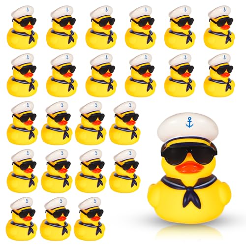 24st Gummienten mit Sonnenbrille, Cruise Ducks Gelb Mini Gummienten Mini Segeln Quietscheenten mit Hüten Badeenten Spielzeug für Geburtstagsfeiergeschenke Klassenzimmer Karnevalspreise von BOXOB