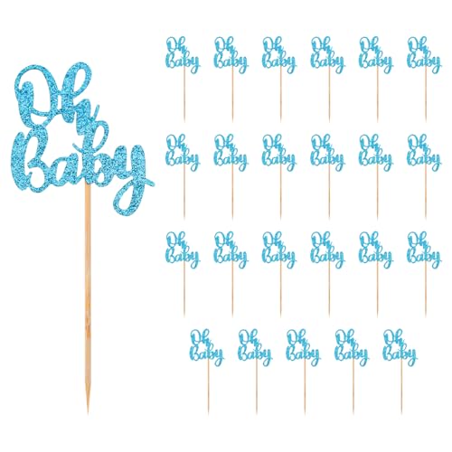 24st Oh Baby Cupcake Topper, Glitzer Kuchen Topper Oh Baby Partydekorationen Süß Cupcake Picker Dekoration Partyzubehör für Hochzeits- Geburtstags- und Babyparty-Dekor (Blau) von BOXOB