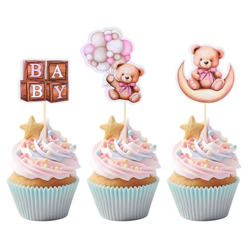 24stk Cupcake-Topper in Rosa mit Bären-Motiv, 3 Stile Süße Kuchendekorationen mit Bären-Motiv Mondballon Wortbär Cupcake Topper Bär Dekorationen Geburtstags- Hochzeits- und Bären-Mottopartys 24stk Cupcake-Topper in Rosa mit Bären-Motiv, 3 Stile Süße Kuchendekorationen mit Bären-Motiv Mondballon Wortbär Cupcake Topper Bär Dekorationen Geburtstags- Hochzeits- und Bären-Mottopartys von BOXOB