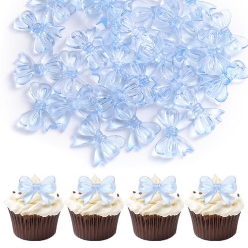 30 Stück Schleifen Cupcake Topper, Elegante Coquette Tortendeko Mit Schleife für Mädchen Geburtstag Hochzeit Babyparty Junggesellinnenabschied Niedliche Schleifen Motto Partydeko (Blau) von BOXOB