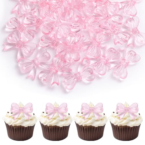 30 Stück Schleifen Cupcake Topper, Elegante Coquette Tortendeko Mit Schleife für Mädchen Geburtstag Hochzeit Babyparty Junggesellinnenabschied Niedliche Schleifen Motto Partydeko (Rosa) von BOXOB