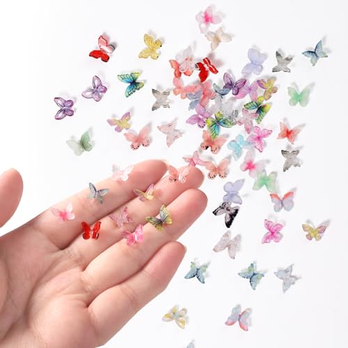 50 Stück Mikro Schmetterling Resin, Sortiert Bunte Kleine Schmetterlinge Deko Mini Miniaturen Puppenhaus Zubehör 3D Schmetterling Nagel Charms Landschaftsdekorationen zum Basteln Feenhaus von BOXOB
