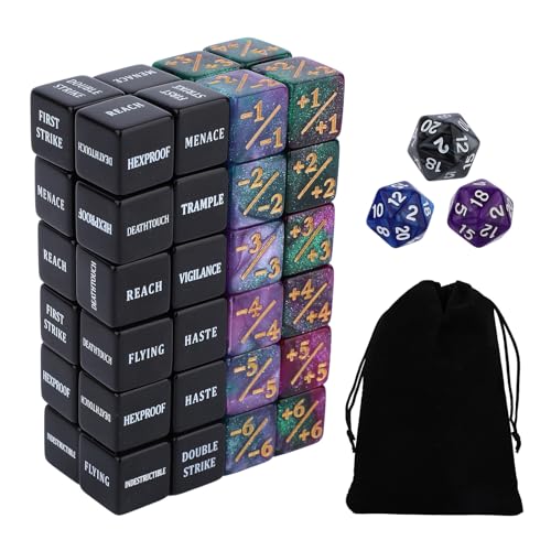 51 Stück Schlüsselwörter MTG Würfelzähler, Lebenszählerwürfel 1/+1 Zähler Commander Buff Marker für MTG TCG Kartenspielzubehör von BOXOB