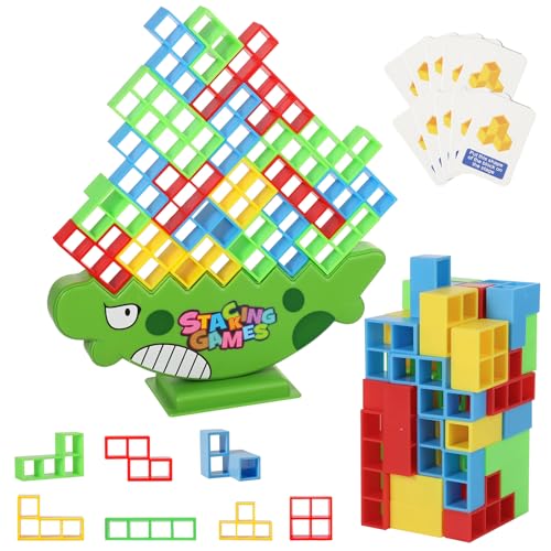 64st Dinosaurier Balance Stacking Spiel für Tetra Tower, Balance Spiel Kinder Lustig Bauturm Spiel Stack Attack Spiel für 2 Spieler Balancierspielzeug für Kinder Erwachsene Familienfeiern Reisen von BOXOB