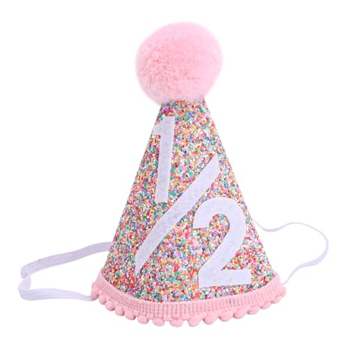 BOXOB 1/2 Geburtstag Baby Hut, Rosa Kegel Partyhut für den Halben Geburtstag mit Pompons Süß Dekorationen zum 6. Monat für Partyzubehör BOXOB 1/2 Geburtstag Baby Hut, Rosa Kegel Partyhut für den Halben Geburtstag mit Pompons Süß Dekorationen zum 6. Monat für Partyzubehör von BOXOB