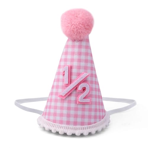 BOXOB 1/2 Geburtstag Baby Hut, Süßer Partyhut für Halb Geburtstag Kegel Geburtstagskrone mit Rosa Karomuster 6 Monate Geburtsfeier Kopfbedeckungsdekoration für Babys Mädchen und Jungen BOXOB 1/2 Geburtstag Baby Hut, Süßer Partyhut für Halb Geburtstag Kegel Geburtstagskrone mit Rosa Karomuster 6 Monate Geburtsfeier Kopfbedeckungsdekoration für Babys Mädchen und Jungen von BOXOB