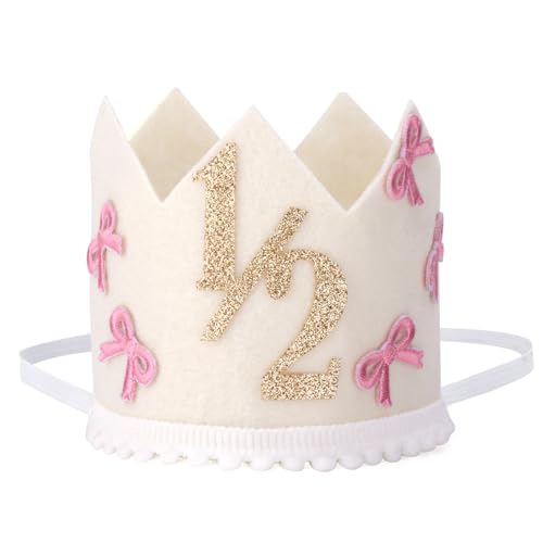 BOXOB 1/2-Geburtstagshut, Schleife mit Glitzer Kronenhut für den Halben Geburtstag die Feier zum 6. Monat Partydekoration für Baby Mädchen und Jungen Party Foto-Requisite Zubehör BOXOB 1/2-Geburtstagshut, Schleife mit Glitzer Kronenhut für den Halben Geburtstag die Feier zum 6. Monat Partydekoration für Baby Mädchen und Jungen Party Foto-Requisite Zubehör von BOXOB