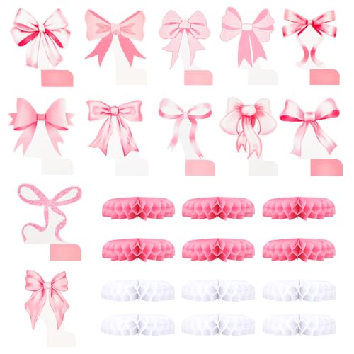 BOXOB 12 Stück Rosa Waben-Mittelstücke mit Schleife, Coquette-Geburtstagsdekorationen 3D Süß Tischaufsätze mit Schleife Dekor für Junggesellinnenabschied Hochzeit Brautparty Mädchenparty Zubehör BOXOB 12 Stück Rosa Waben-Mittelstücke mit Schleife, Coquette-Geburtstagsdekorationen 3D Süß Tischaufsätze mit Schleife Dekor für Junggesellinnenabschied Hochzeit Brautparty Mädchenparty Zubehör von BOXOB