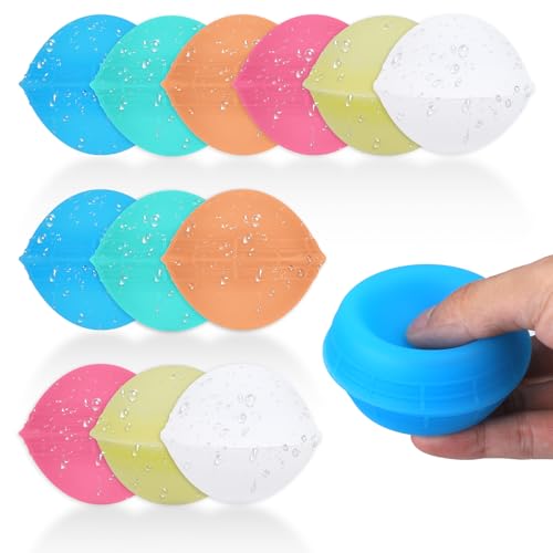 BOXOB 12 Wiederverwendbare Wasserballons für Den Sommer, Silikon Schnell zu Befüllende Selbstdichtende Wasserbomben mit Netzgürtel Kinder Erwachsene Spielzeug für Outdoor-Pool (6 Farben) von BOXOB