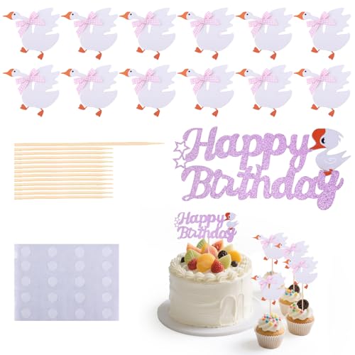 BOXOB 13 Stück Silly Goose-Kuchenaufsätze, Naughty Goose, Cupcake Aufsätze Lustig Happy Birthday-Dekorationen für Kuchen Tierthema Jungen und Mädchen Geburtstag & Babyparty Partyzubehör von BOXOB