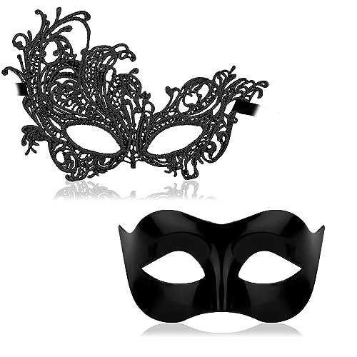 BOXOB 2 Stück Maskerade Maske, Maskerade Maske Damen Spitzenmaskerademaske und Kunststoff-Frauenmaskerademaske für Karneval in Venedig Halloween-Kostüm (Schwarz) von BOXOB