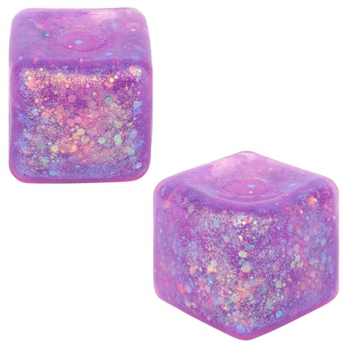 BOXOB 2 Stück Mini-Stresswürfel, 5,8 x 5,8 cm Weiche Glitzernde Squishy Würfel Langsam Aufsteigendes Sensorisches Zappelspielzeug Zappel-Quetschspielzeug für Kinder und Erwachsene (Lila) von BOXOB