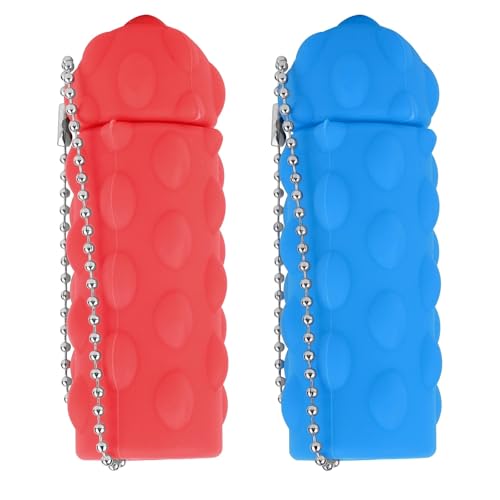BOXOB 2 Stück Spiky Fidget Schlüsselanhänger, Spiky Grippie Stim Spielzeug Tragbar Angst Fidgets Für Erwachsene Neuartige Geschenke Sensorisches Spielzeug Für Zuhause Büro (Blau, Rot) von BOXOB