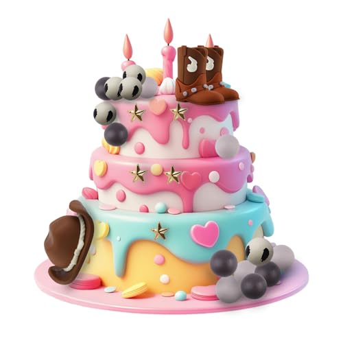 BOXOB 23 Teilige Cowboy Kuchendekorationen, Hut Stiefel Bälle Pentagramm Kuchenaufsätze Western Cowboy Mottoparty Dekor für Babyparty Geburtstagsparty Zubehör von BOXOB
