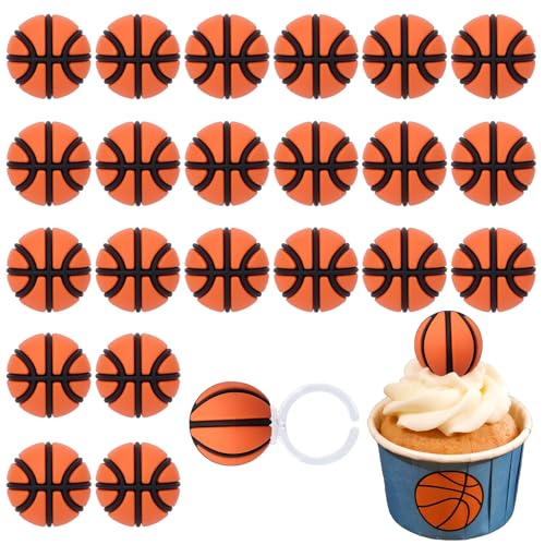 BOXOB 24stk 3D-Basketball-Ringe Cupcake-Topper, Basketball-Cupcake-Dekoration Donut-Deko Sportball-Themen Offene Partyringe für Kinder Jungen Sportspiel-Geschenke Geburtstagsfeierbedarf von BOXOB