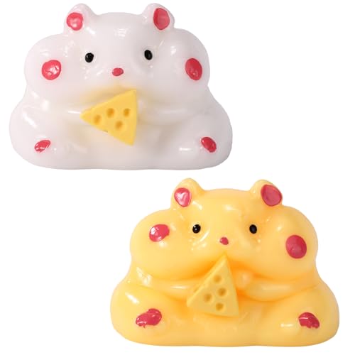 BOXOB 2stk Weiche Hamster-Squeeze-Spielzeuge, Niedliche Fidget-Hamster-Squishy-Spielzeuge mit Kleiner Plüschkugel Stressabbau-Geschenk für Kinder Erwachsene Partygeschenke (Weiß, Gelb) von BOXOB