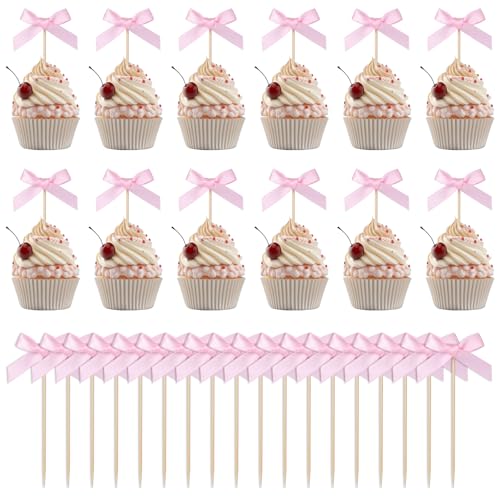 BOXOB 30 Stück Rosa Cupcake Deko Schleife, Cupcake Picker Kuchen Deko Schleife für Mädchen Geburtstag Babyparty Coquette Mottopartys BOXOB 30 Stück Rosa Cupcake Deko Schleife, Cupcake Picker Kuchen Deko Schleife für Mädchen Geburtstag Babyparty Coquette Mottopartys von BOXOB