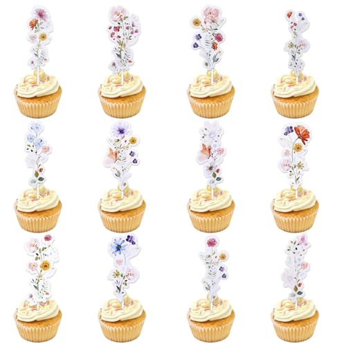 BOXOB 36st Cupcake Topper Blumen, Wildblumen Geburtstagsparty Dekorationen Blumenkuchendekorationen Cupcake Topper Babyparty Dekor für Mädchen und Frauen BOXOB 36st Cupcake Topper Blumen, Wildblumen Geburtstagsparty Dekorationen Blumenkuchendekorationen Cupcake Topper Babyparty Dekor für Mädchen und Frauen von BOXOB
