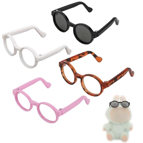 BOXOB 4 St Puppenbrille, 4 Farben Kunststoff Puppenbrille zum Anziehen Spielzeugbrille, Kostümzubehör Kompatibel mit 13 cm Großem Zahlen (Weiß, Schwarz, Schildpatt, Lila) von BOXOB