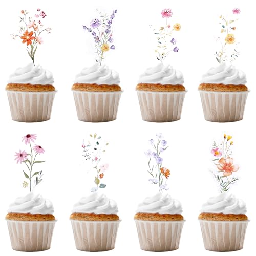 BOXOB 40st Cupcake Topper Blumen, Wildblumen Geburtstagsparty Dekorationen Blumenkuchendekorationen Cupcake Topper Babyparty Dekoration für Mädchen und Frauen BOXOB 40st Cupcake Topper Blumen, Wildblumen Geburtstagsparty Dekorationen Blumenkuchendekorationen Cupcake Topper Babyparty Dekoration für Mädchen und Frauen von BOXOB