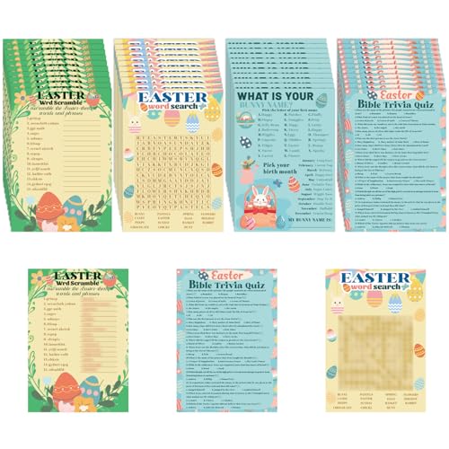 BOXOB 43-Teilig Osterspielkarten mit Antwortkarte, 4 Stile Zubehör für Spiele zu Familienaktivitäten Gastgeschenke zum Thema Ostern für Partys Erwachsene Kirche Bibelschule von BOXOB