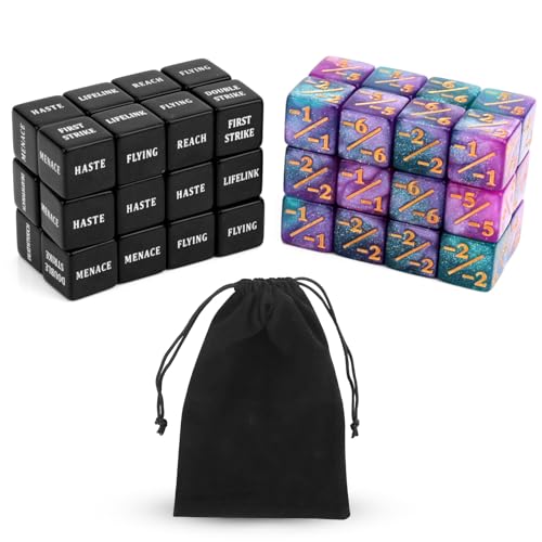 BOXOB 48stk Fähigkeiten-Schlüsselwörter-Zählwürfel, Kreaturenstatistik-Buff Loyalitätswürfel-Token Magic Life-Zähler für MTG TCG Kartenspielzubehör mit Samtbeutel Tischspiele Versammlungspartys BOXOB 48stk Fähigkeiten-Schlüsselwörter-Zählwürfel, Kreaturenstatistik-Buff Loyalitätswürfel-Token Magic Life-Zähler für MTG TCG Kartenspielzubehör mit Samtbeutel Tischspiele Versammlungspartys von BOXOB