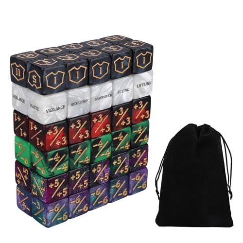 BOXOB 60stk MTG-Würfelzähler, Fähigkeitsschlüsselwort Leben Commander Buff Tokens & Shield +1/+1 Zähler 6-Seitige D6-Würfel für MTG TCG & Kartenspielzubehör BOXOB 60stk MTG-Würfelzähler, Fähigkeitsschlüsselwort Leben Commander Buff Tokens & Shield +1/+1 Zähler 6-Seitige D6-Würfel für MTG TCG & Kartenspielzubehör von BOXOB