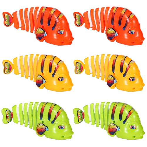 BOXOB 6st Schwingendes Cartoon Fischspielzeug, Wackelfischspielzeug aus Kunststoff for Aufziehen Aufziehfisch Aufziehbarer Wackelfisch aus Kunststoff für Geschenke Mädchen & Jungen(Zufällige Farbe) von BOXOB