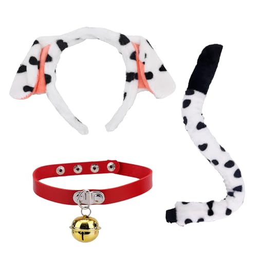 BOXOB Dalmatiner Ohren, Dalmatiner-Kostüm-Ohren mit Halsband und Schwanz Schwarz-Weiß Geflecktes Haustier-Cosplay für Halloween-Kostüm-Accessoires BOXOB Dalmatiner Ohren, Dalmatiner-Kostüm-Ohren mit Halsband und Schwanz Schwarz-Weiß Geflecktes Haustier-Cosplay für Halloween-Kostüm-Accessoires von BOXOB