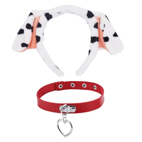 BOXOB Dalmatiner Ohren mit Rotem Herz-Halsband, Süß Hundeohren-Stirnband Halloween-Kostüm-Zubehör für Erwachsene Cosplay BOXOB Dalmatiner Ohren mit Rotem Herz-Halsband, Süß Hundeohren-Stirnband Halloween-Kostüm-Zubehör für Erwachsene Cosplay von BOXOB