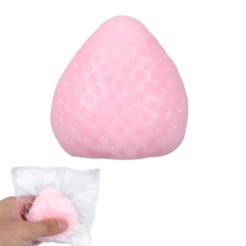 BOXOB Erdbeer-Quetschspielzeug, 6,5 x 6,2 cm Groß Weich Süß Erdbeer Neuheit Quetschspielzeug Lustiges Schreibtischzubehör und Geschenk für Erwachsene und Kinder (Rosa) von BOXOB
