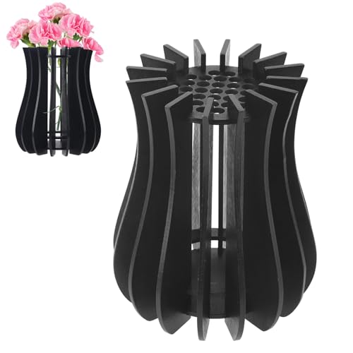 BOXOB Holzpuzzle-Blumenvase, Kreativer Präsentationsständer für Rosen Sonnenblumen Narzissen Lotusblumen Tulpen und Blumensträuße Bauset für Blumenliebhaber (Stil A, Schwarz) von BOXOB