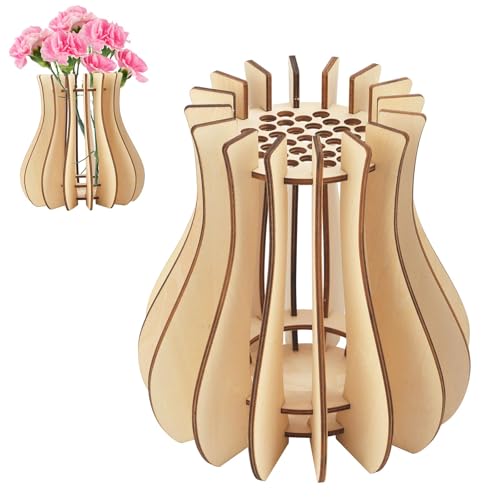 BOXOB Holzpuzzle-Blumenvase, Kreativer Präsentationsständer für Rosen Sonnenblumen Narzissen Lotusblumen Tulpen und Blumensträuße Bauset für Blumenliebhaber (Stil B, Holzfarbe) von BOXOB