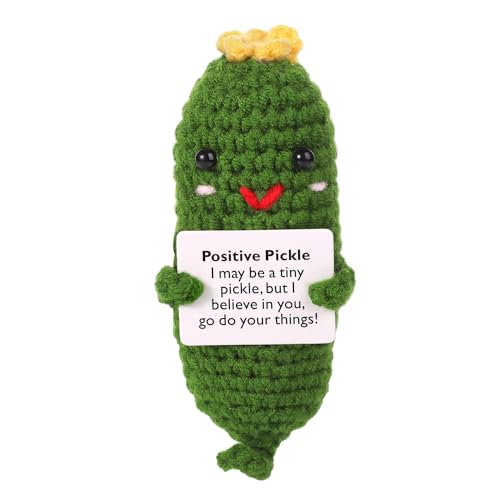 BOXOB Lustige Positive Gurke, 12cm Emotionale Positive Gurke Gestrickte Gurke Kreative Positive Häkelarbeit Plüschtier Inspirierendes Geschenk für Freunde Heimbüro-Dekoration von BOXOB