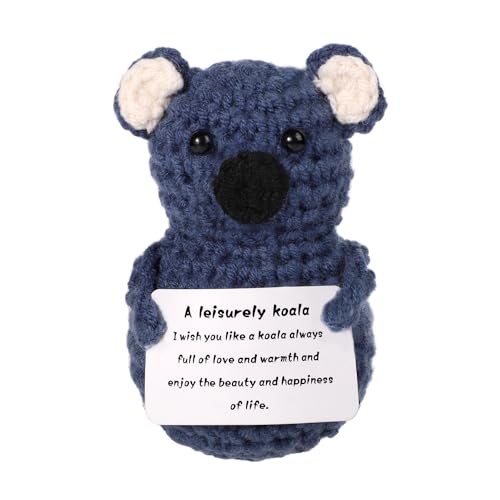BOXOB Lustiger Positiver Koala, 9cm Kreative Süße Gestrickte Koala-Puppe mit Inspirierender Karte Glücksgeschenk Gemütliches Koala-Häkeln für Plüsch-Geburtstagsgeschenk Party-Dekoration Ermutigung von BOXOB