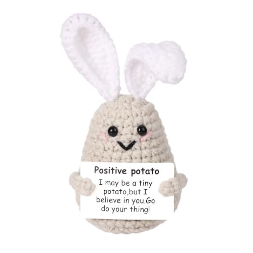 BOXOB Positive Kartoffel Potato Häkelarbeit, 12,5 cm Lustige Hug Positive Kartoffel Puppe Spielzeug, Mutmacher Geschenk, Lebenskartoffel mit Hasenohren Ostergeschenke für Dekoration (Weiß) von BOXOB