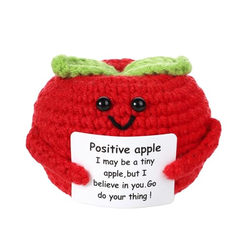 BOXOB Positiver Apfel, 5 cm Niedlich Strickfleece Pocket Apfel Positive Häkelplüsch-Ermutigung Geburtstagsgeschenk für Freunde Zuhause Büro-Dekoration von BOXOB