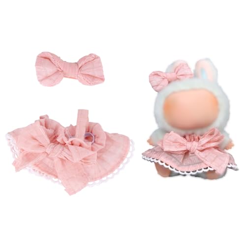 BOXOB Puppenkleider-Set, Elegant Rosa Schleifenkleid mit Haarklammer Niedlich 17cm Plüschtier-Outfit Zubehör (Ohne Puppe) von BOXOB