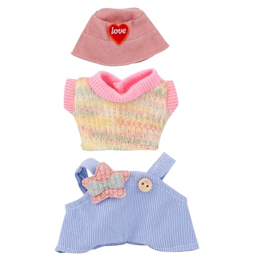 BOXOB Puppenkleidung, Rosa Herzmütze und Süßer Blauer Overall Kawaii-Plüschtier-Dekoration und Ausstellungszubehör für 17 cm Große Puppen BOXOB Puppenkleidung, Rosa Herzmütze und Süßer Blauer Overall Kawaii-Plüschtier-Dekoration und Ausstellungszubehör für 17 cm Große Puppen von BOXOB
