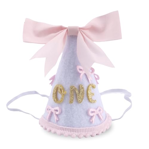BOXOB Rosa Schleife Geburtstagshut 1, Prinzessin Dekoration zum Ersten Geburtstag Partyhut 1. Geburtstag Foto Requisiten für Mädchengeburtstage Krone Kopfbedeckung Partydekoration Cake Smash von BOXOB