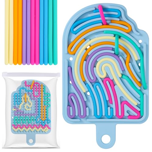 BOXOB Sensorisches Aktivitätsbrett, Silikon Zappelspielzeug Sensorisches Brett mit 12 Streifen Süß Eiscremeform Sensorik Activity Board zum Entspannen für Kinder und Erwachsene (Blau) von BOXOB