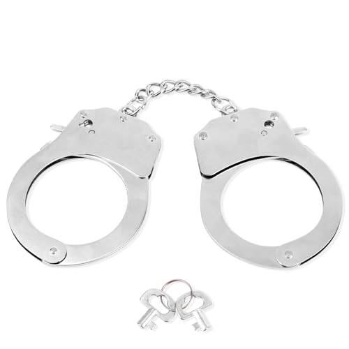 BOXOB Spielzeug-Handschellen mit Schlüsseln, Gefälschte Polizeihandschellen Edelstahl Spielzeug Handschellen Metall Polizeikostüm-Requisiten Bühnen-Anziehzubehör Halloween-Rollenspiele(Silber) von BOXOB