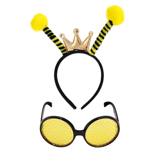 Bienenstirnband mit Brille, Bienenantennenstirnband mit Krone Hummelkostüm für Kinder Erwachsene Cosplay Party Foto Requisiten von BOXOB