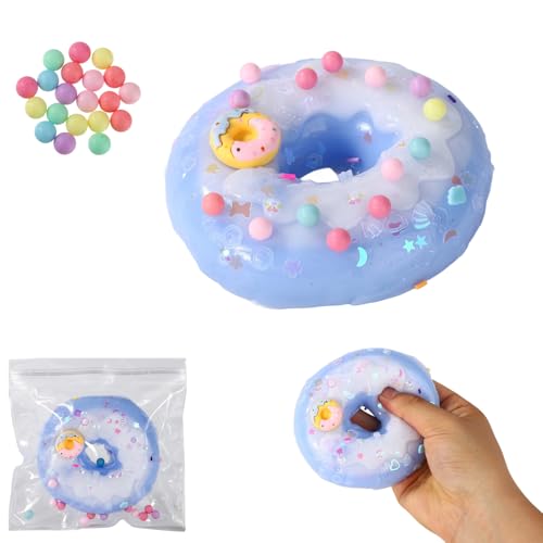 Donut Squishy, Weiches Donut-Spielzeug mit Bunten Wattebällchen Quetsch-Zappelspielzeug als Geschenk für Zuhause, Büro und Unterwegs Essensrequisiten (Blau und Weiß) von BOXOB