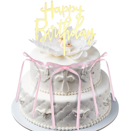 Goldene Happy Birthday Kuchendekoration mit 10stk Rosa Schleifen, Partydekoration mit Koketterie-Motto Cupcake-Dekorationen mit Schleife Vintage-Dekoration mit Rosa Schleife für Kuchen Goldene Happy Birthday Kuchendekoration mit 10stk Rosa Schleifen, Partydekoration mit Koketterie-Motto Cupcake-Dekorationen mit Schleife Vintage-Dekoration mit Rosa Schleife für Kuchen von BOXOB