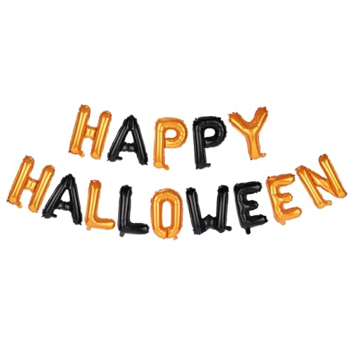 Happy Halloween Ballon Banner, Orange und Schwarze Folienballons Halloween Partydekorationen für Mottofeiern von BOXOB