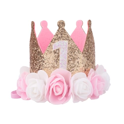 Krone zum 1. Geburtstag für Mädchen, Glitzer Prinzessinnen Hut Baby Foto Booth Requisiten Kleinkind Haarband für Kuchen Smash & Meilenstein Feier (Gold) von BOXOB