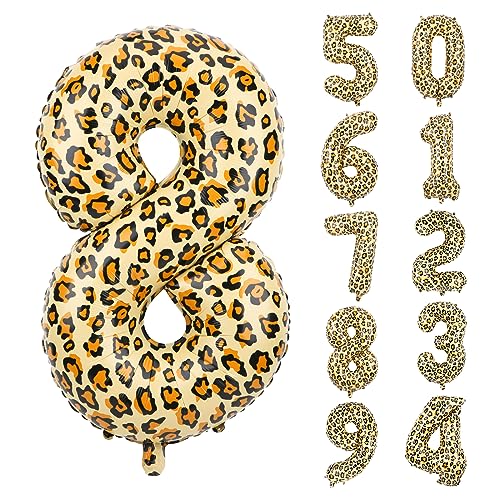 Leopard Ballons, 81cm Luftballons mit Leopardenmuster für Partys Luftballons Zahlen Leoparden-Luftballons aus Folie für Geburtstagsparty mit Tierthema (Nummer 8) von BOXOB